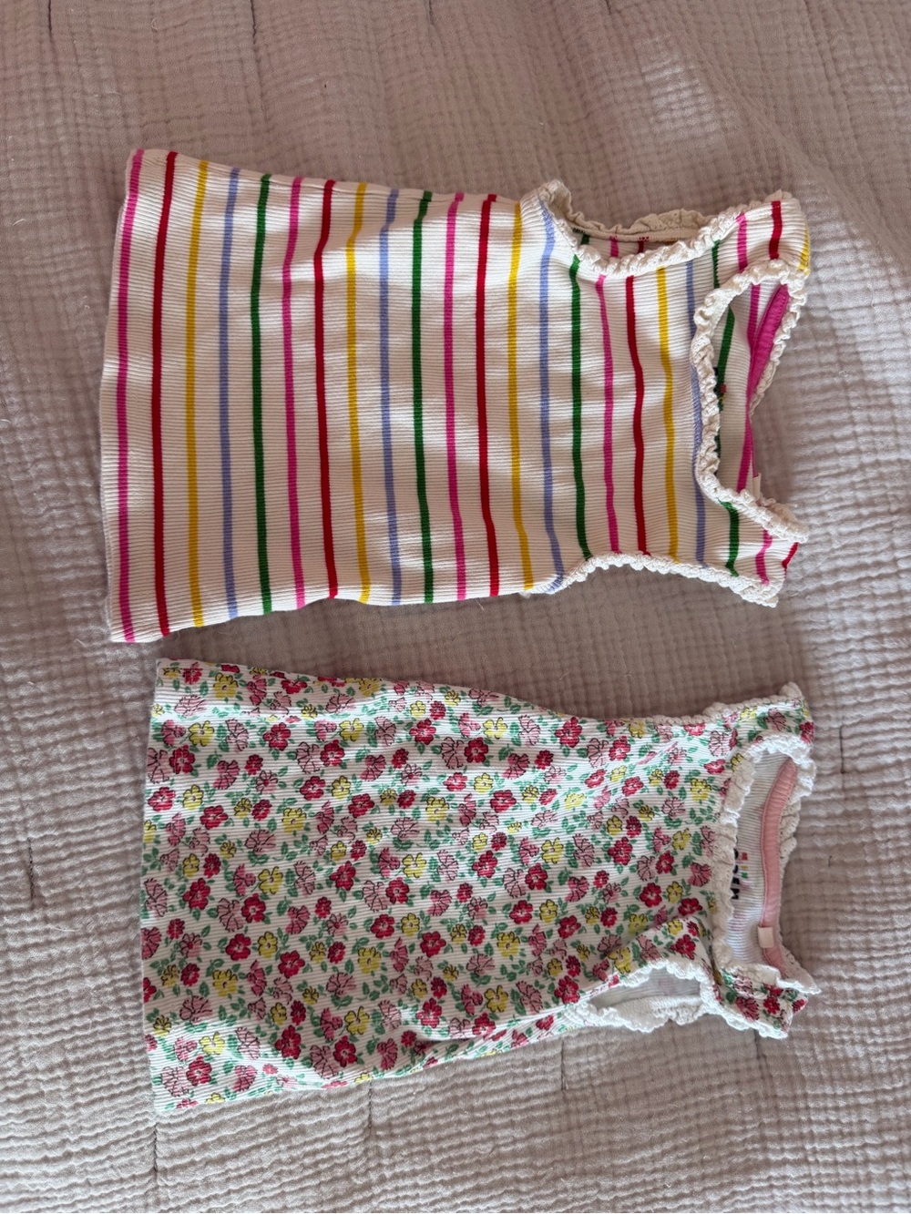 Mini Boden Girls' Sleeveless Summer Tops - Rainbow Stripes & Floral. Sizes 2-3Y